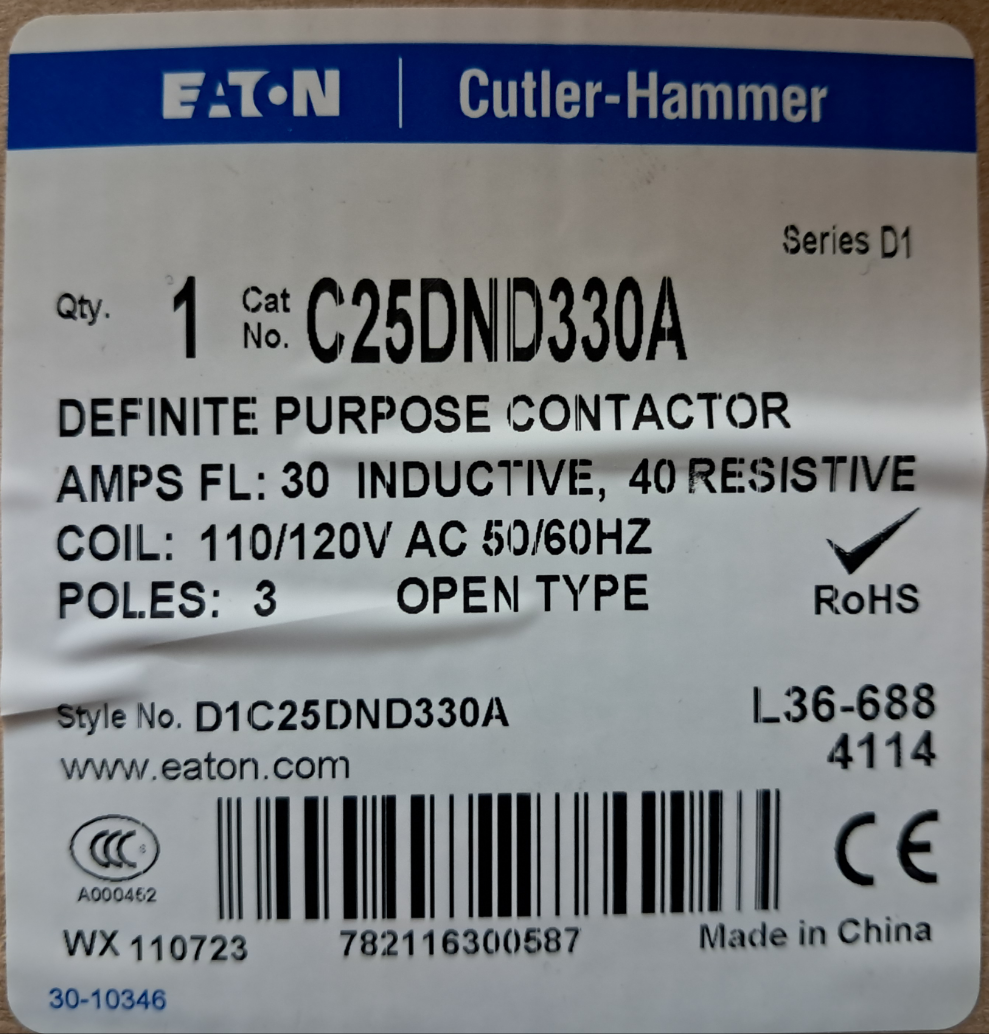 Eaton Cutler Hammer C25DND330A Definite Purpose Contactor